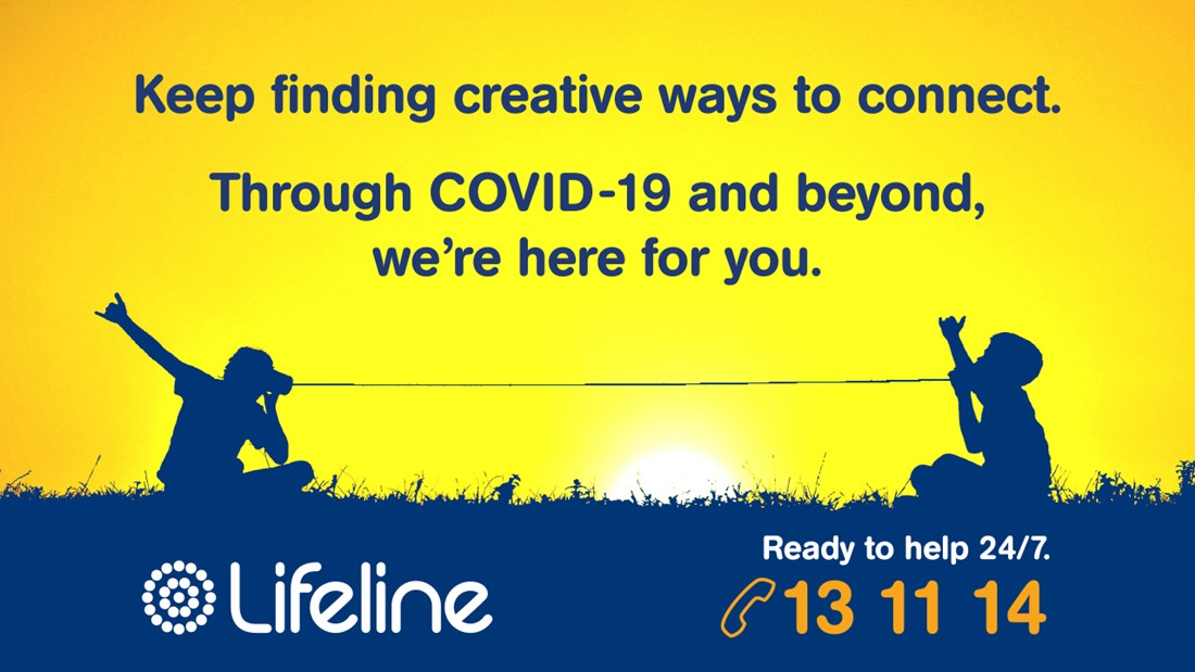 Keep finding creative ways to connect. Through COVID 19 and beyond we're here for you.  picture, children with tin can and string