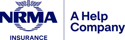 Navy logo for NRMA Insurance. The slogan next to it reads "A Help Company"