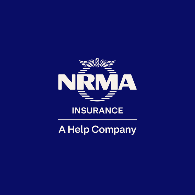 White logo for NRMA Insurance, on a navy blue background. The slogan, below, reads "A Help Company"