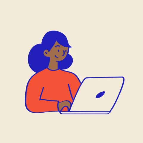 Illustration of a woman looking at her laptop.
